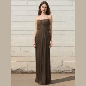 Jenny Yoo Collection Brown Silk Ruched Strapless Formal Evening Gown 10